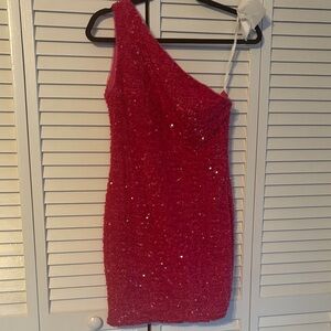 Hot Pink One-Shoulder Sequin Dress